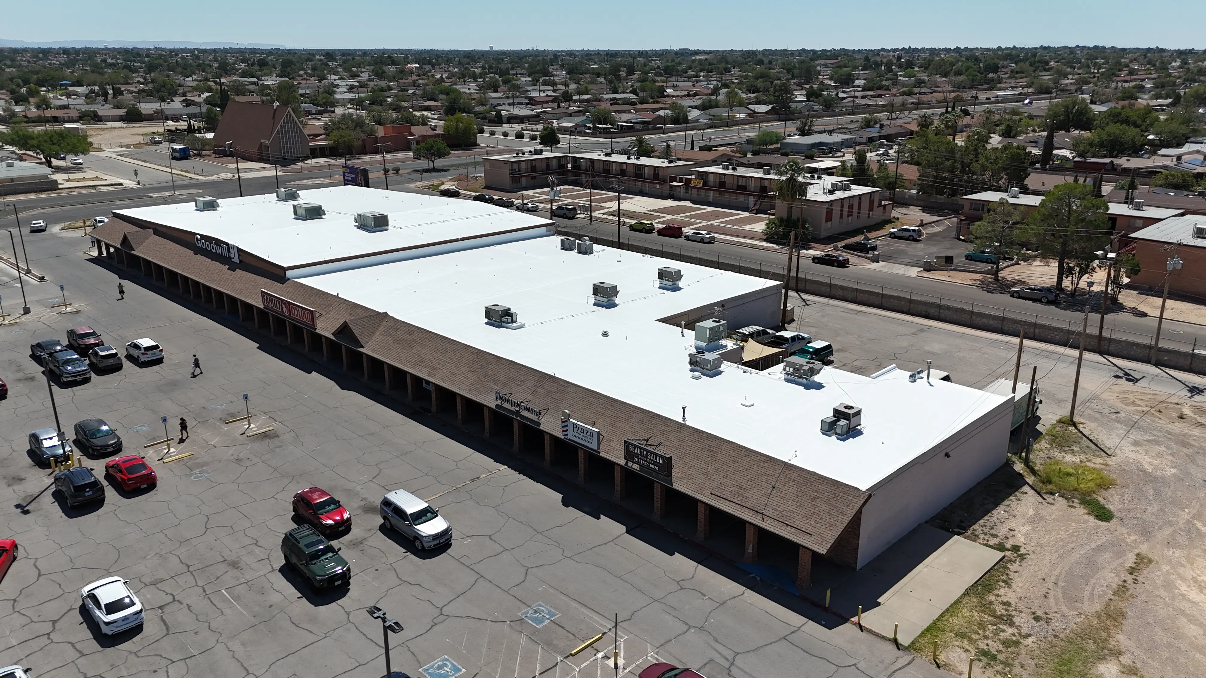 Retail strip roof after coating