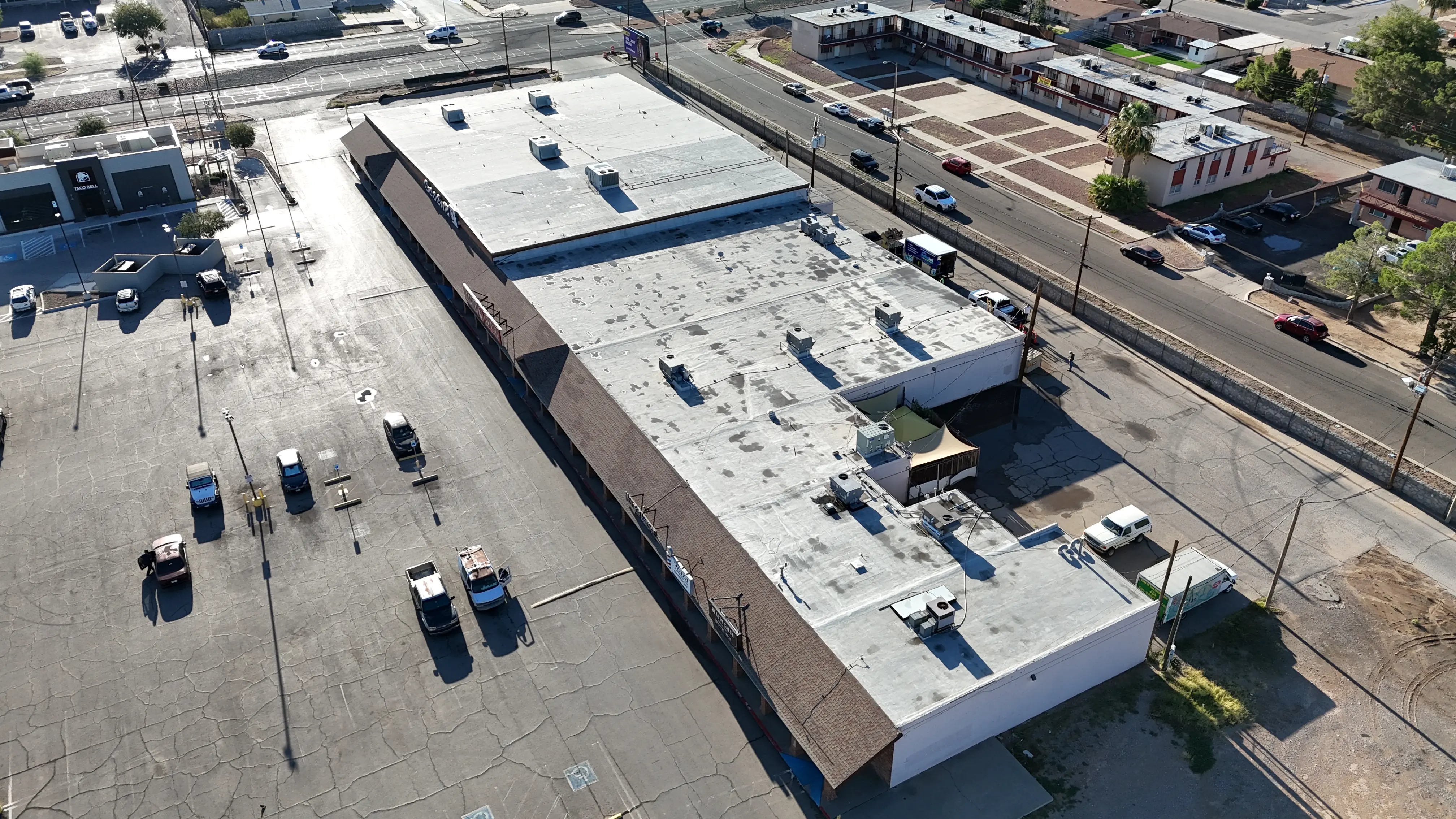 Retail strip roof before coating