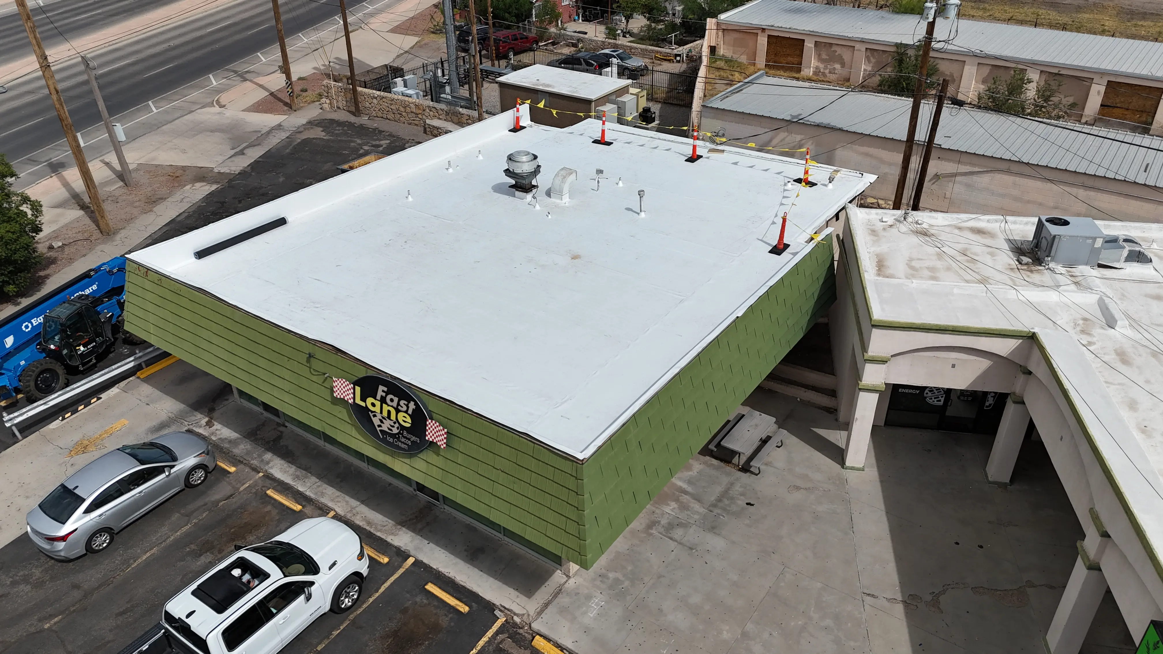 Commercial roof after TPO installation